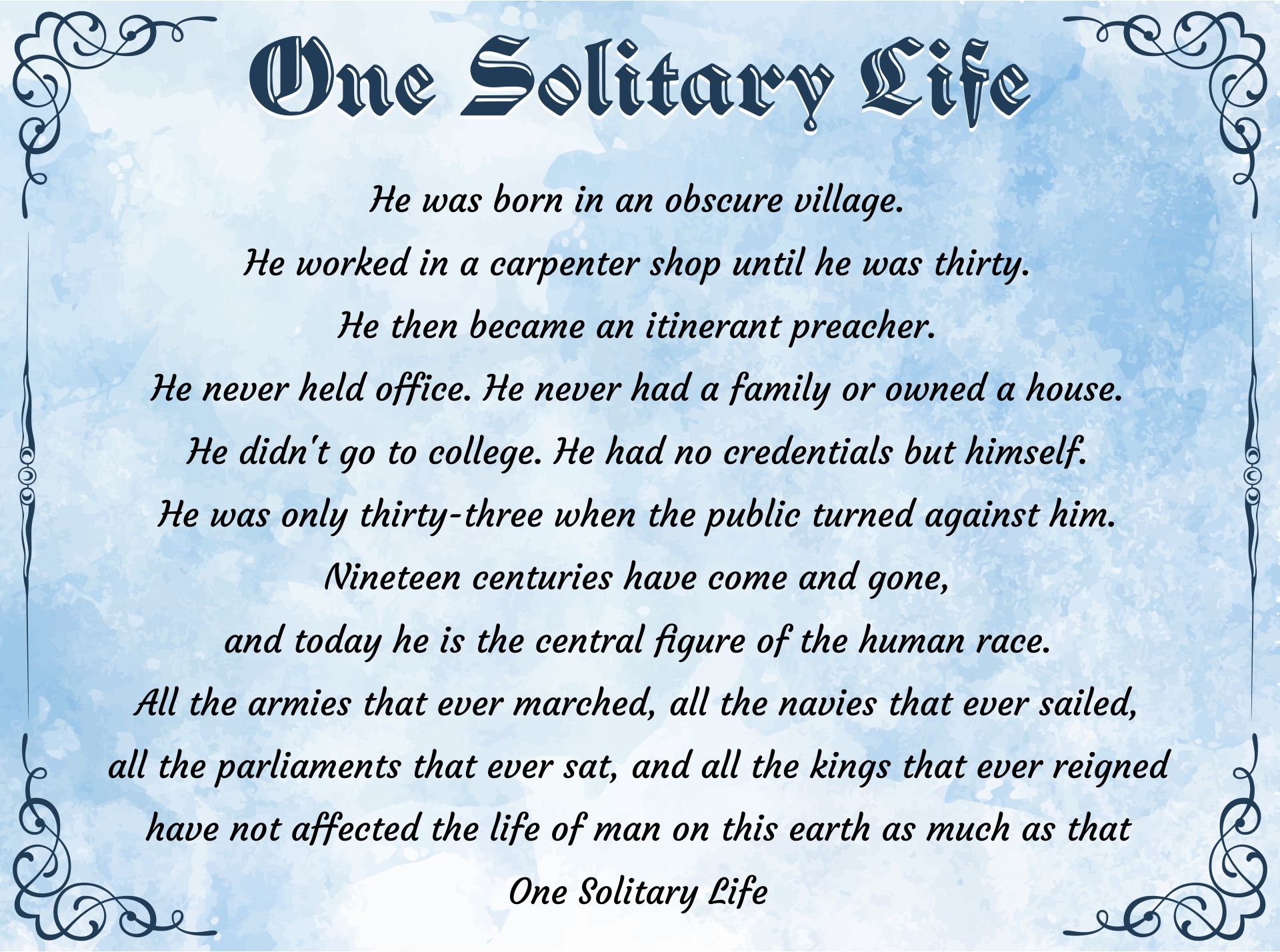 One Solitary Life Poem Printable