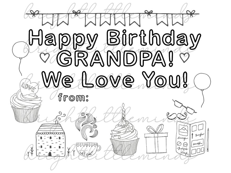 Instant Download Printable Happy Birthday Grandpa DIY Kids Activity Coloring Gift Fun Card Made By Kids Letter A4 PDF Etsy