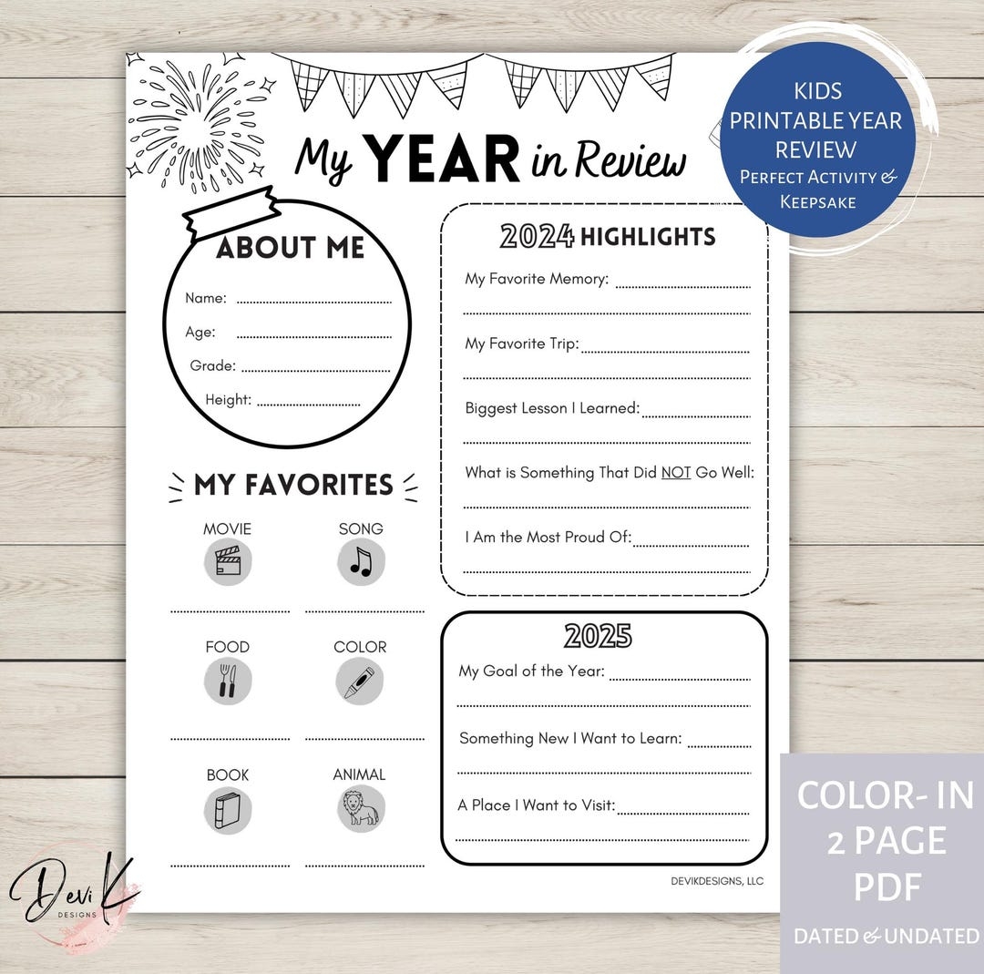 Kids Year In Review 2024 2025 Printable Activity Sheet Undated Kid Printable Reflection Page Kids New Year Coloring Activity Keepsake Etsy Canada