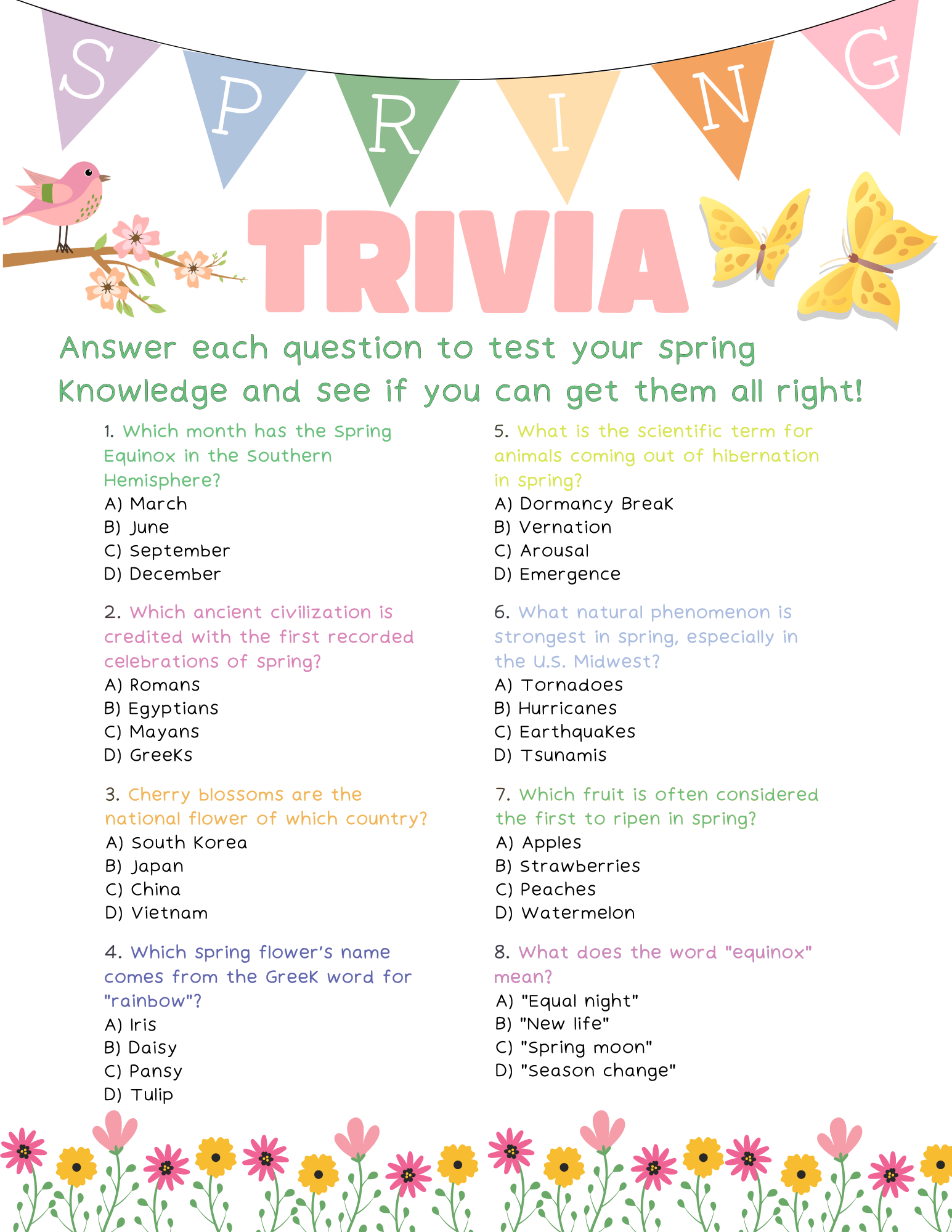 Learn Fun Facts With This Printable Spring Trivia Game