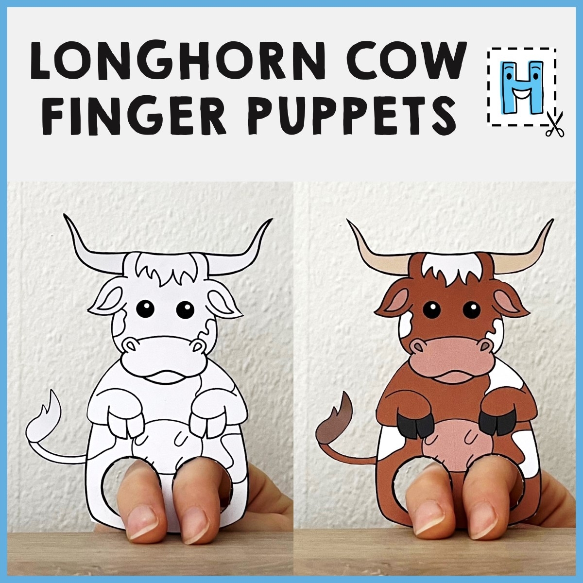 Longhorn Cow Finger Puppet Printable Wild West Coloring Paper Craft Activity Made By Teachers