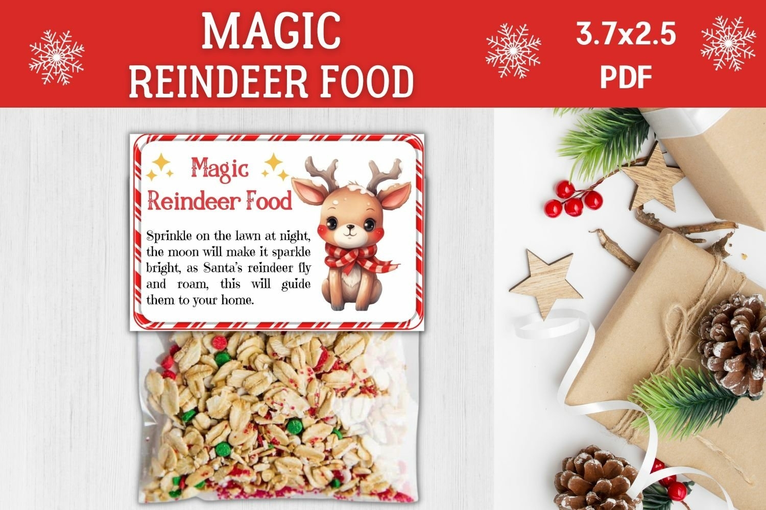 Magic Reindeer Food Christmas Treat Bag Topper Printable