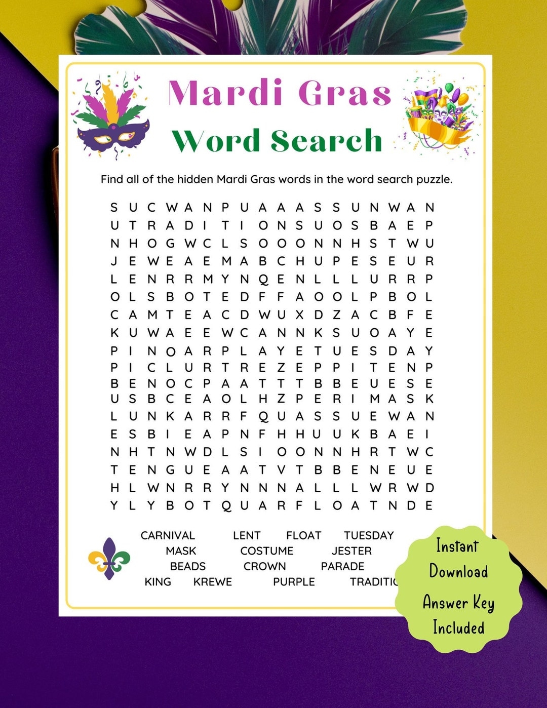 Free Printable Mardi Gras Games