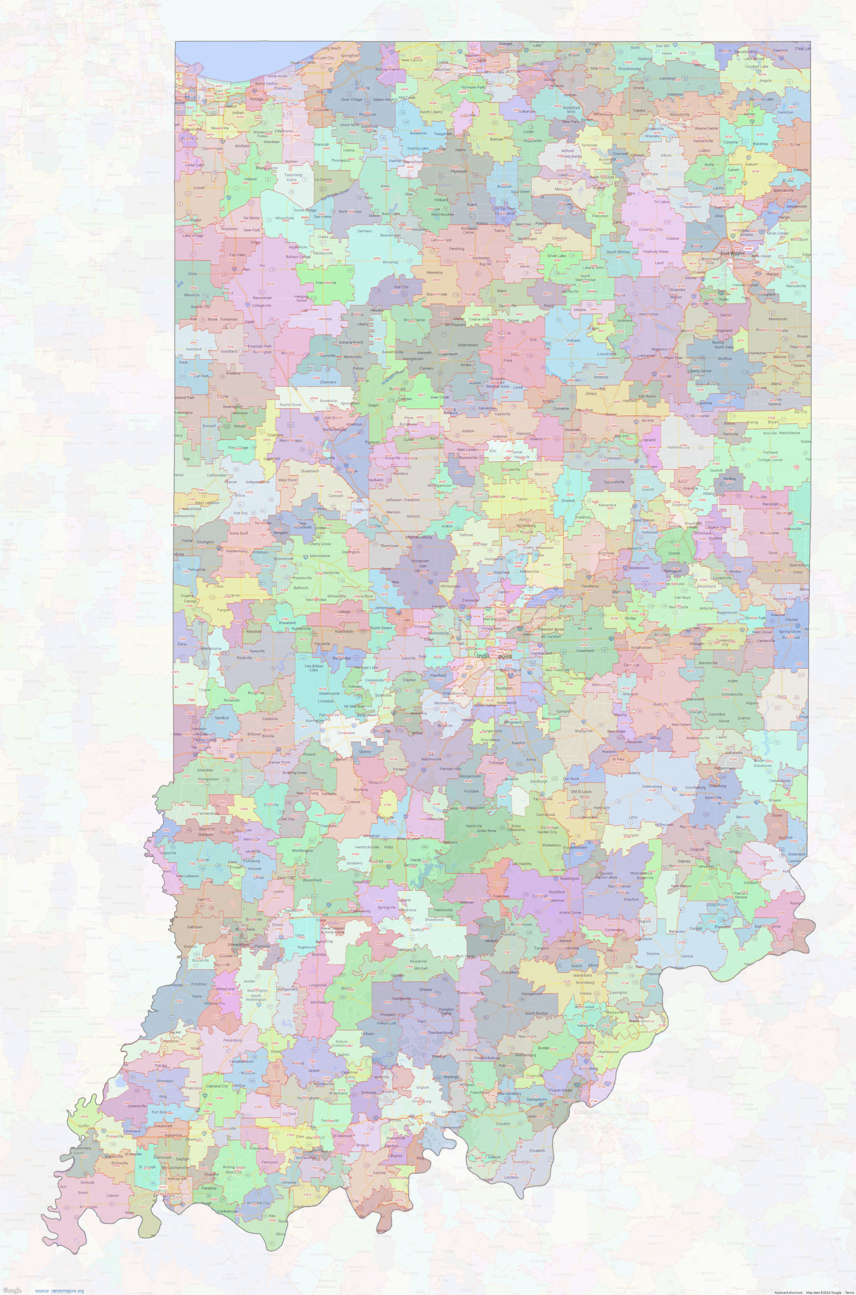 Marion County Indiana ZIP Codes Map Shown On Google Maps