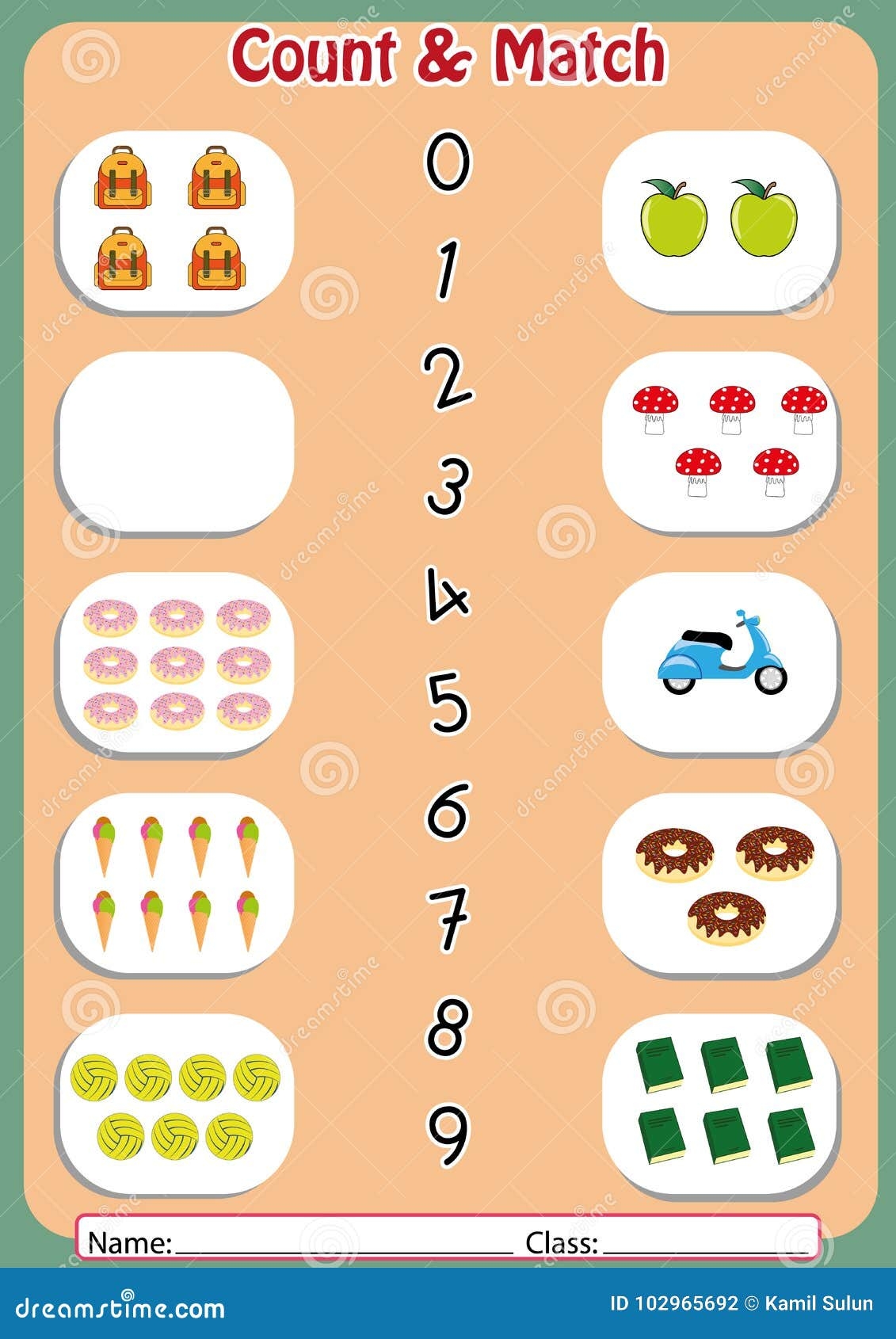 Match The Numbers To The Objects Worksheet For Preschool Stock Vector Illustration Of Notepad Learn 102965692
