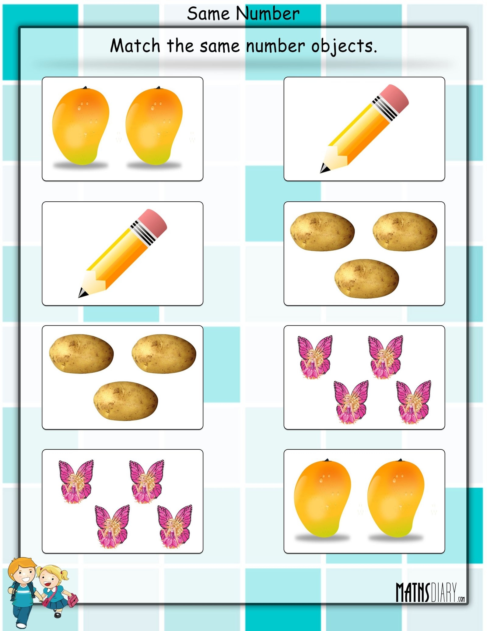 Object And Number Matching Printable Worksheets