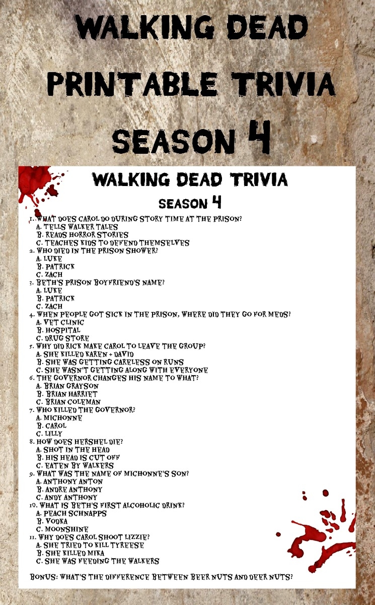 Memory Test Walking Dead Season 4 Trivia Printable My Pinterventures