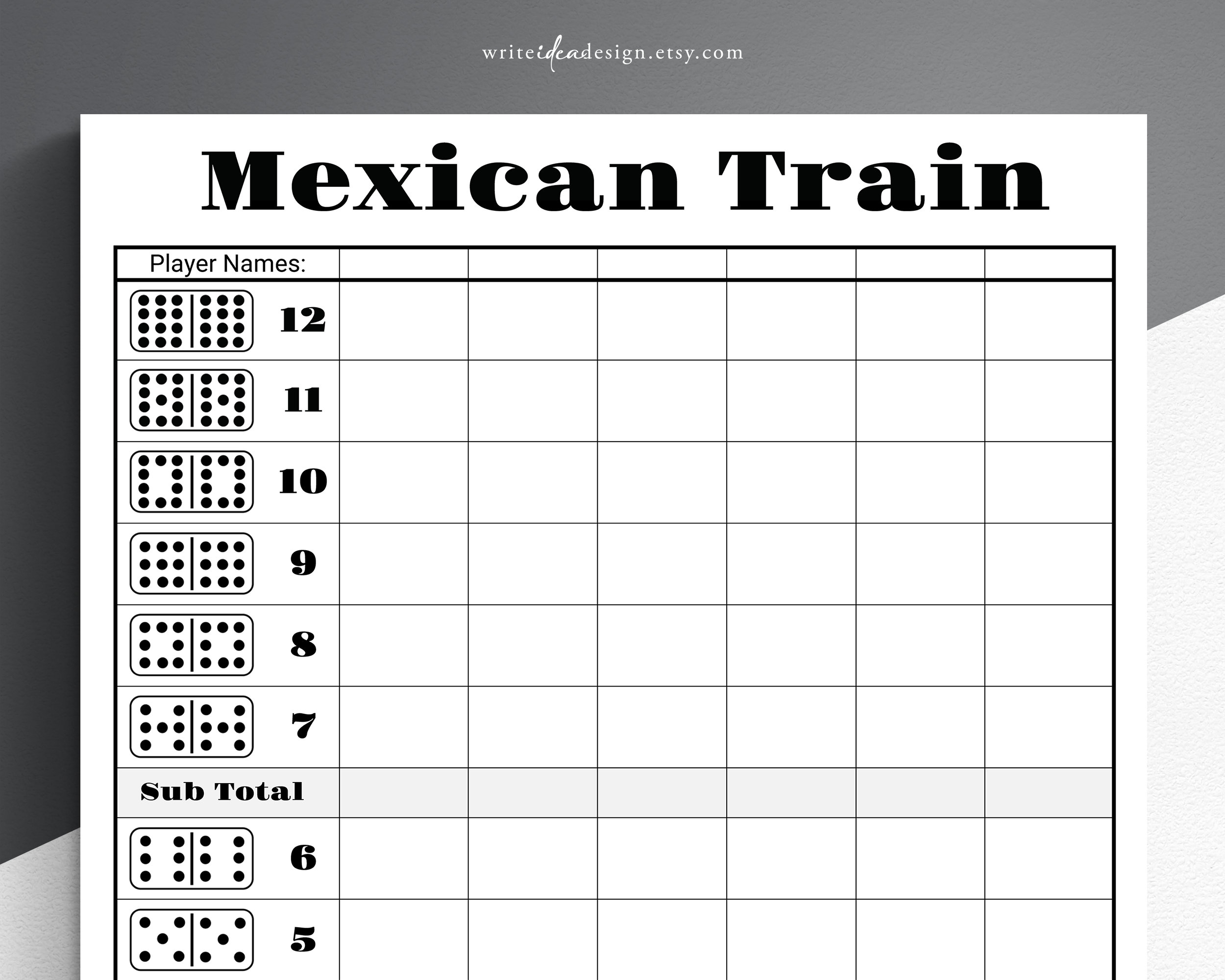 Mexican Train Score Card Dominos Score Sheet Mexican Train Score Sheet Domino Game Dominos Score Pad Etsy
