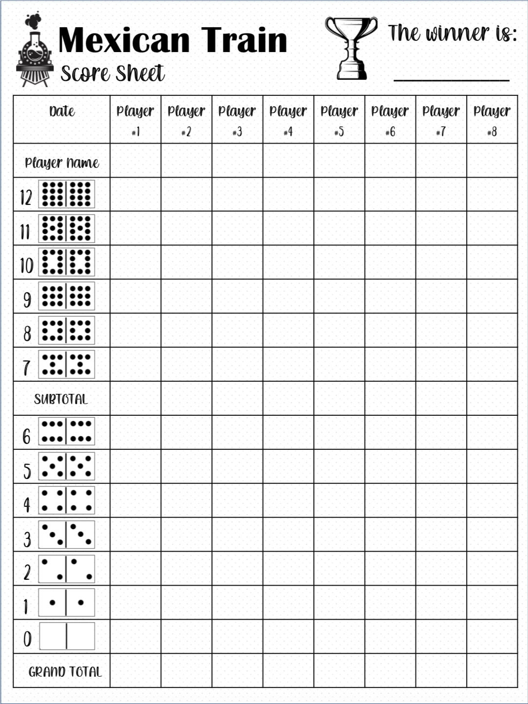 Mexican Train Score Card Mexican Train Scoresheet Mexican Train Score Pads Printable File PDF Download 8 5x11 Etsy UK