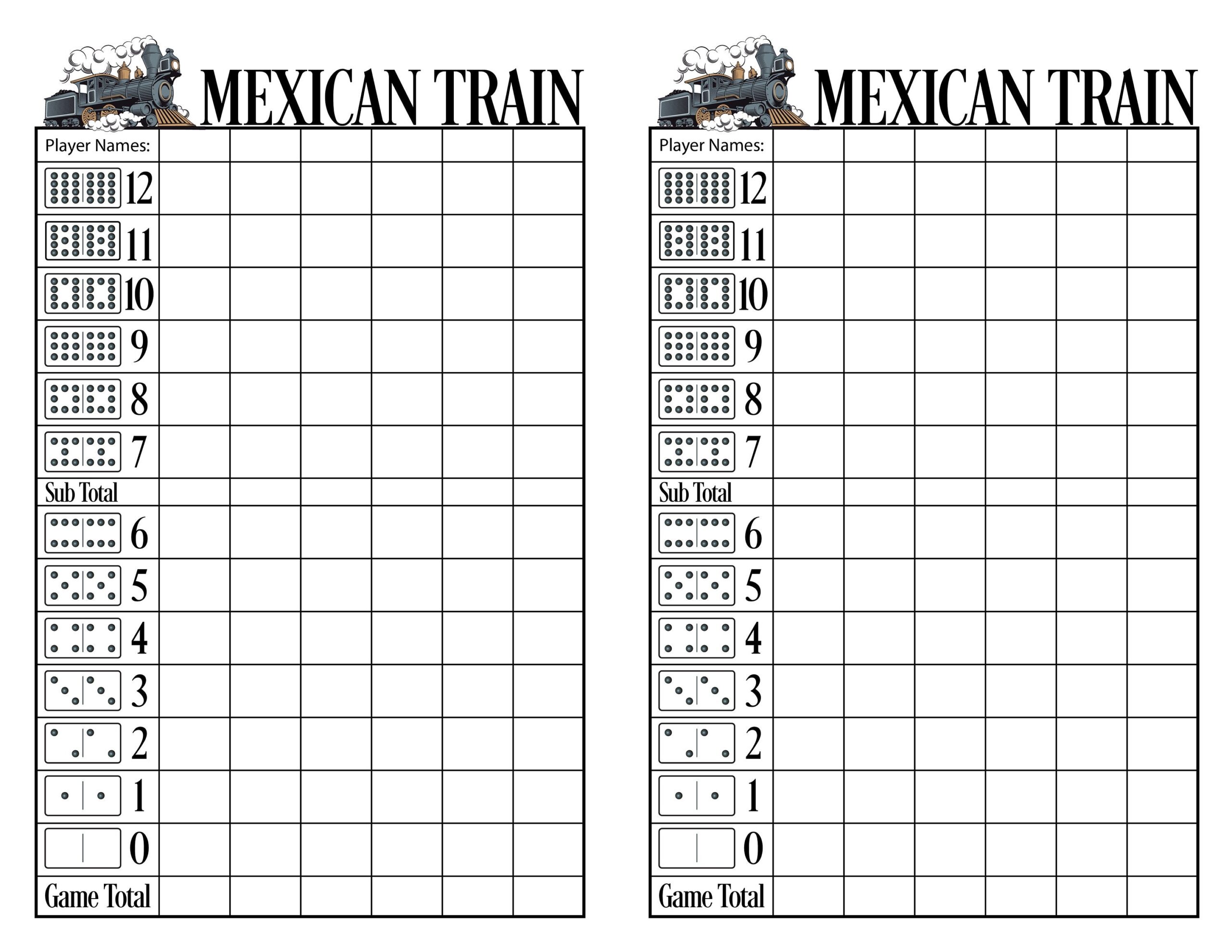 Mexican Train Score Sheet Pdf Etsy UK