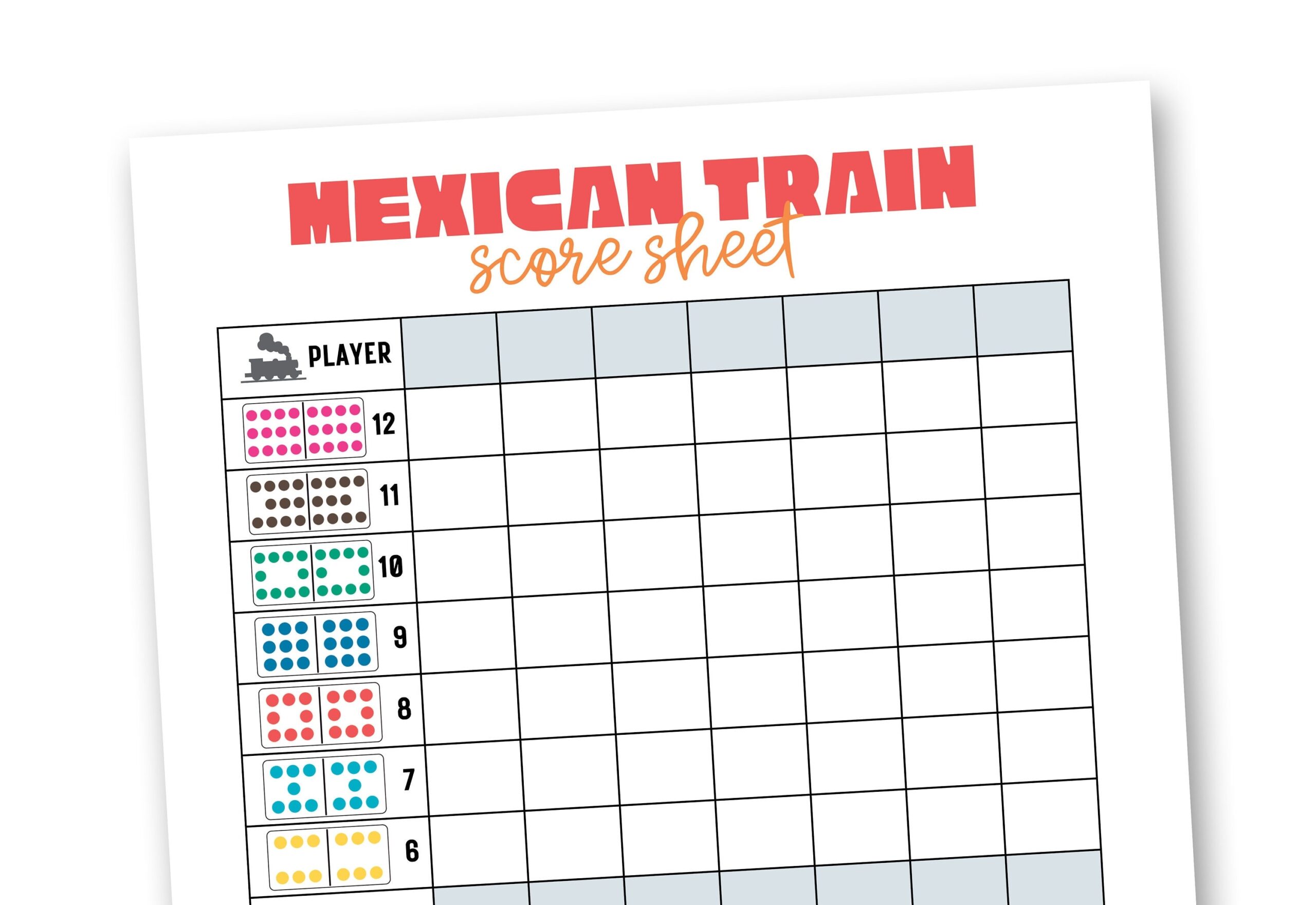 Printable Mexican Train Score Sheet