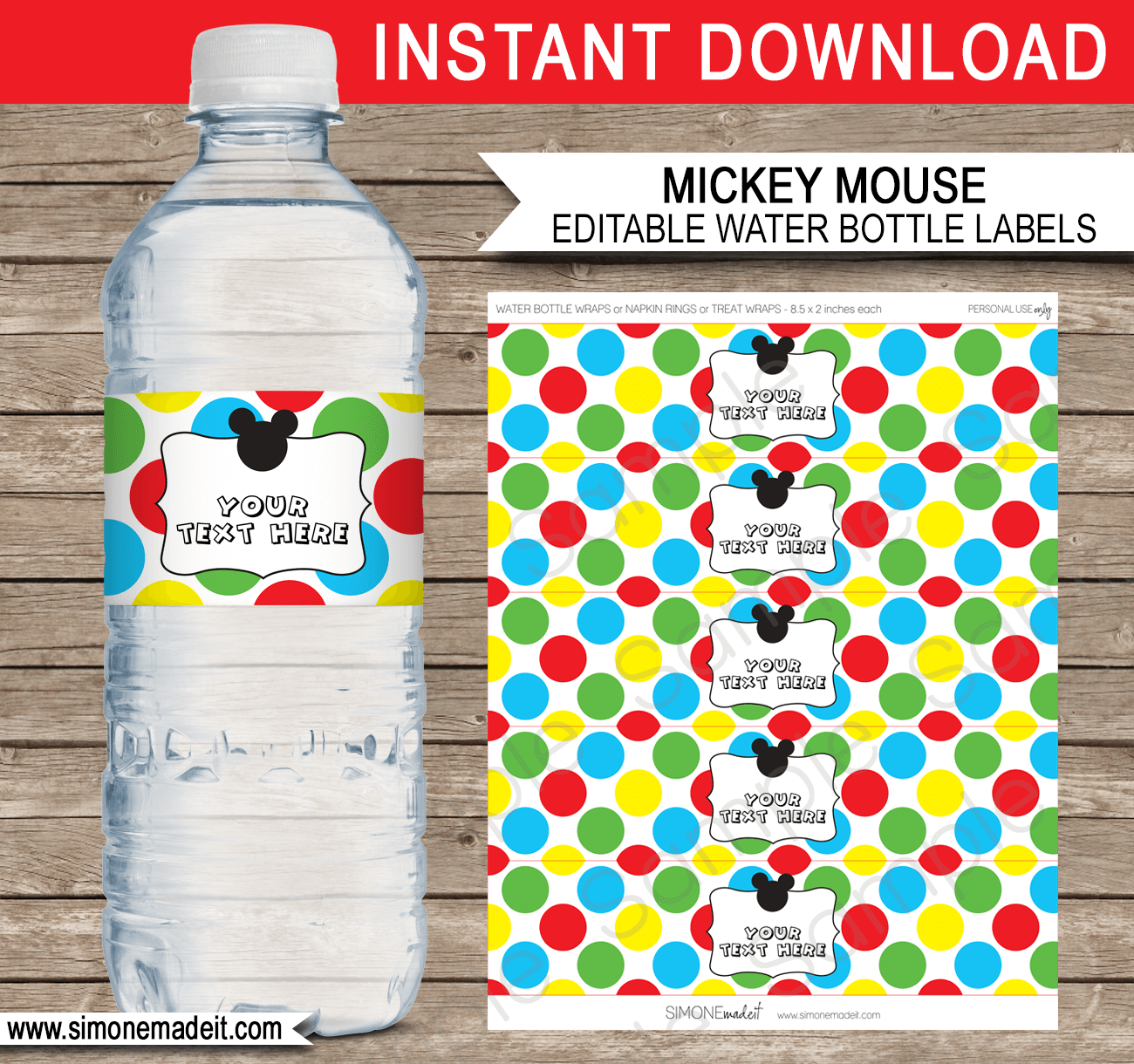 Mickey Mouse Party Water Bottle Labels Template Printable Decorations