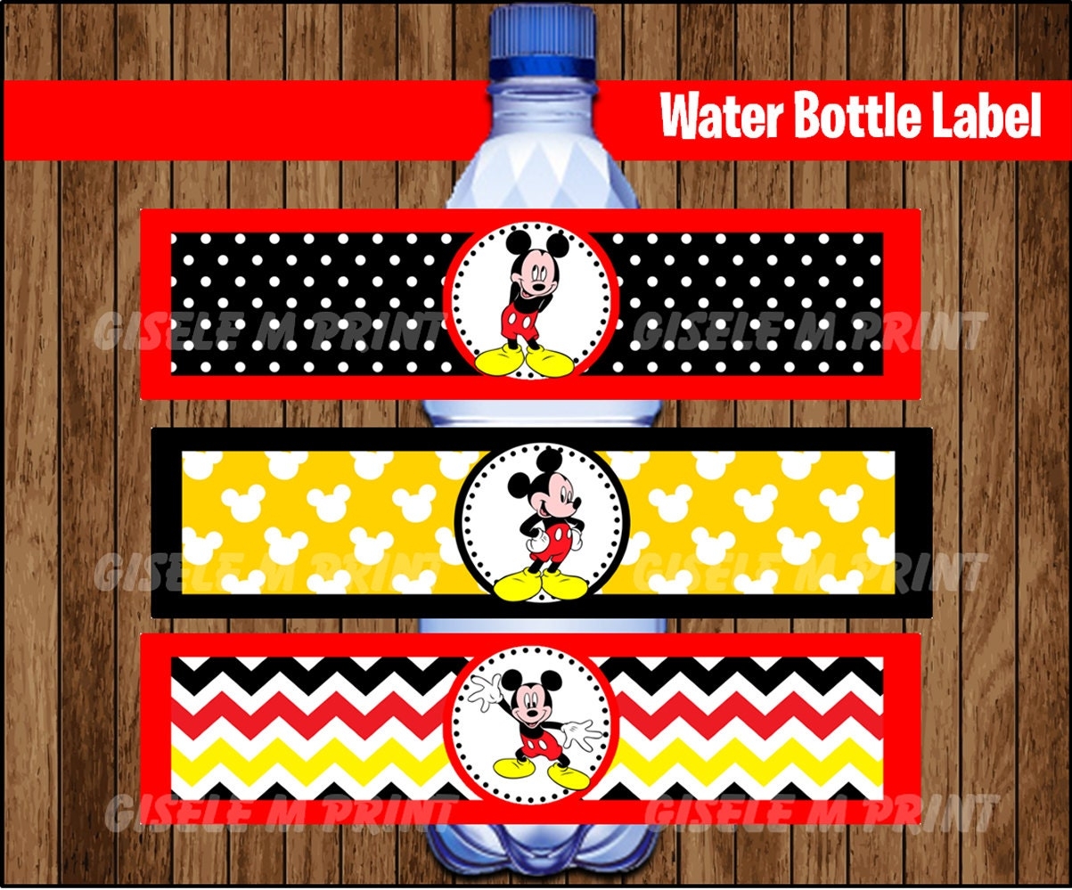 Mickey Mouse Water Bottle Label Printable Mickey Mouse Water Labels Mickey Party Water Instant Download Etsy