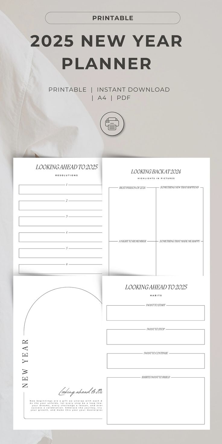 Minimalist 2025 New Year Goals Planner Printable For Reflection New Year Resolutions Printable Year In Review 2025 New Year Tracker Etsy