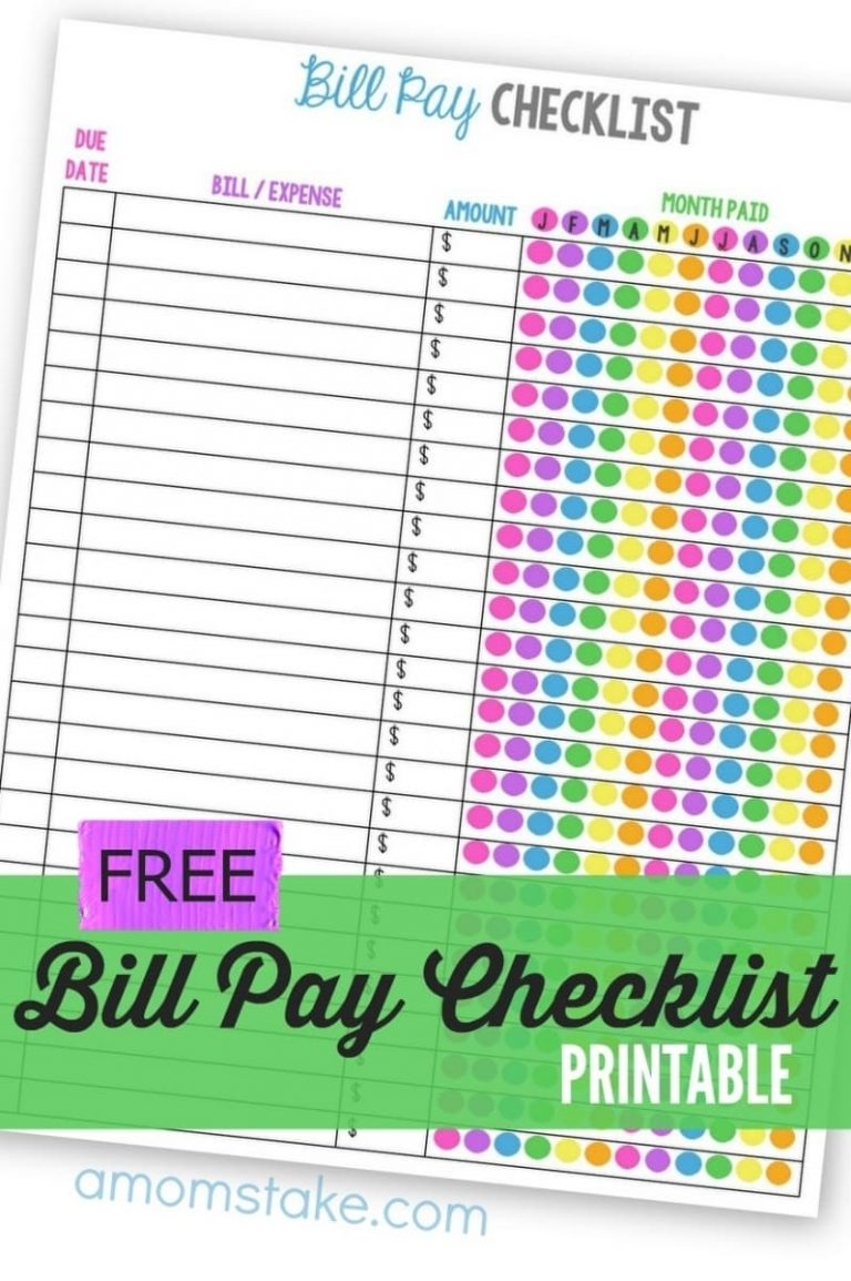 Monthly Bill Payment Checklist A Mom s Take