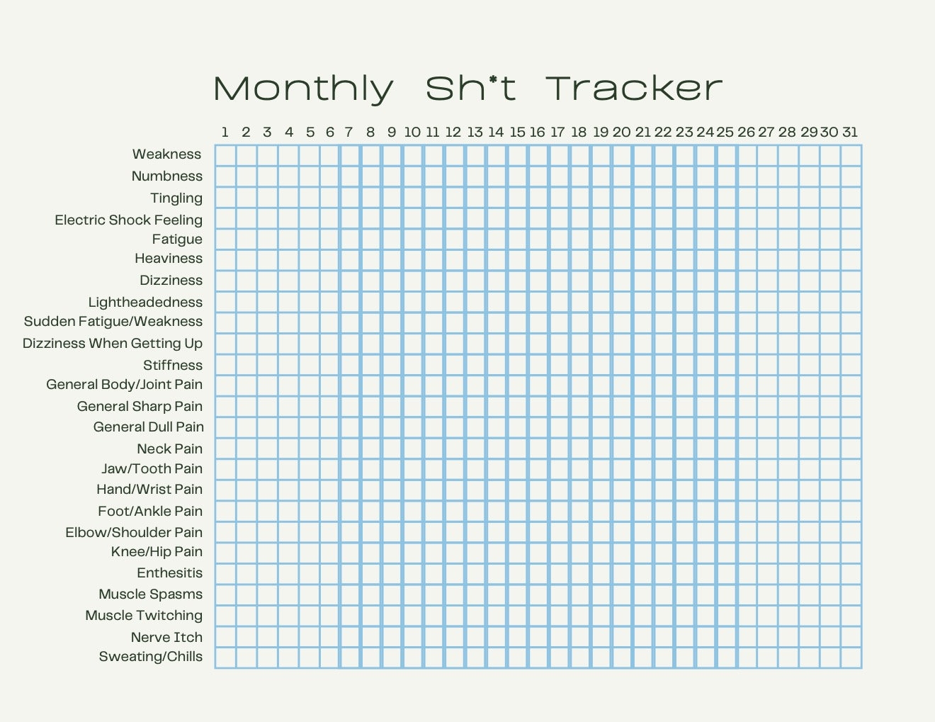 Chronic Illness Symptom Tracker Printable