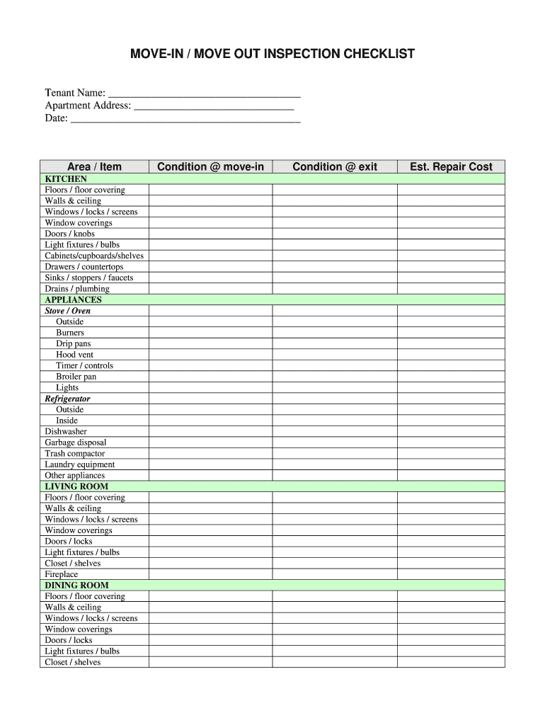 Printable Move In/Out Checklist For Tenants