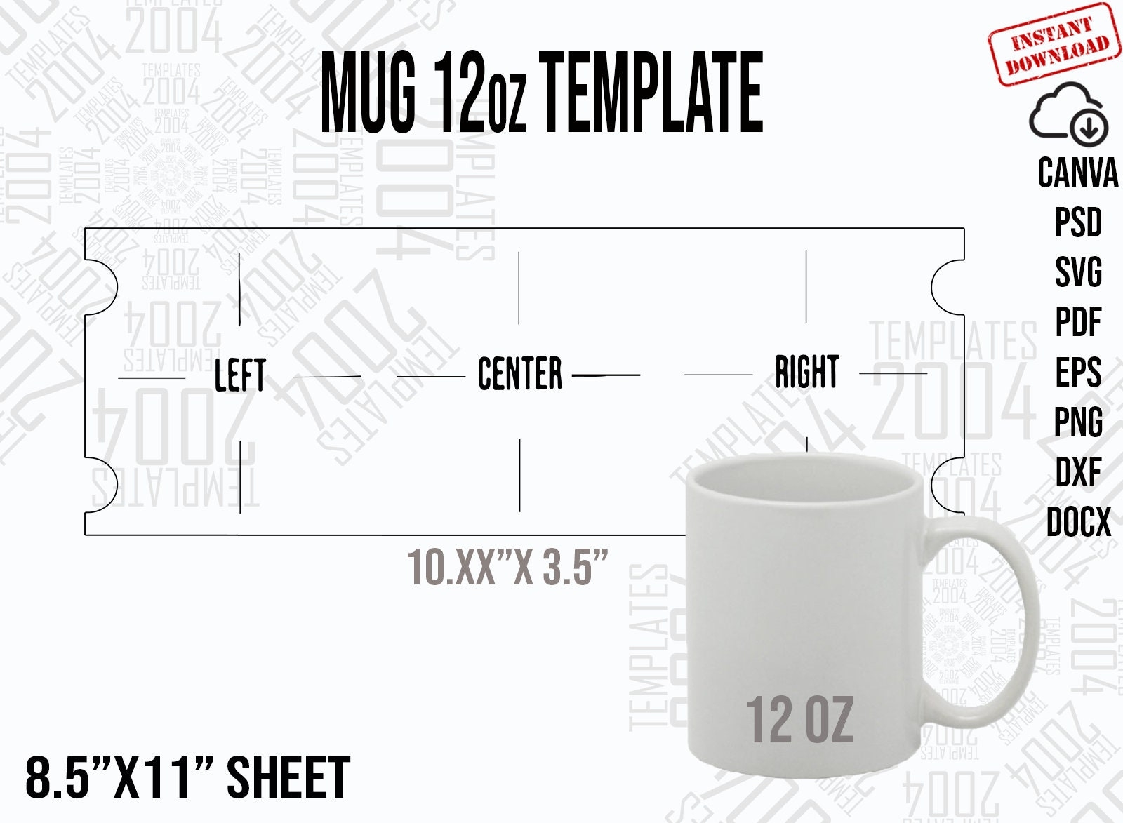 Mug 12oz Template 12 Oz Mug For Sublimation Full Wrap Handle Cutouts Mug 12 Oz Svg Cricut And Silhouette Canva Psd Pdf Doc Dxf Svg Etsy