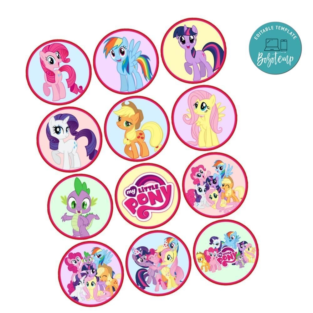 My Little Pony Cupcake Toppers Template Printable Instant Download Bobotemp