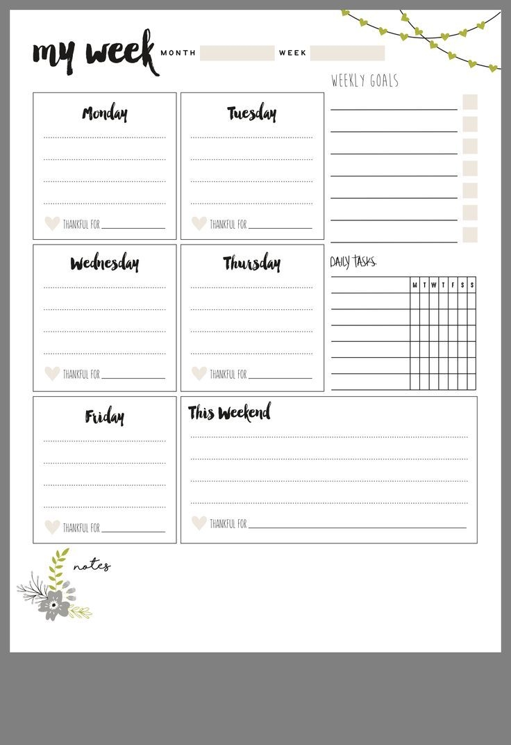 My Week At A Glance Weekly Planner