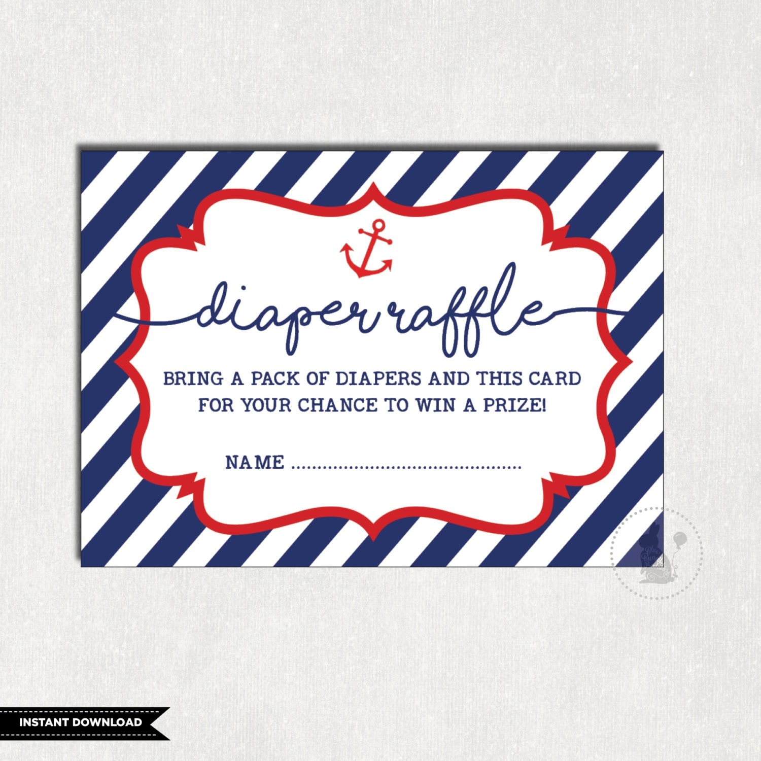 NAUTICAL DIAPER Raffle Printable Anchor Baby Shower Nautical Baby Raffle Ticket Navy Stripes Insert Card Ahoy Baby Boy NAU1 Etsy