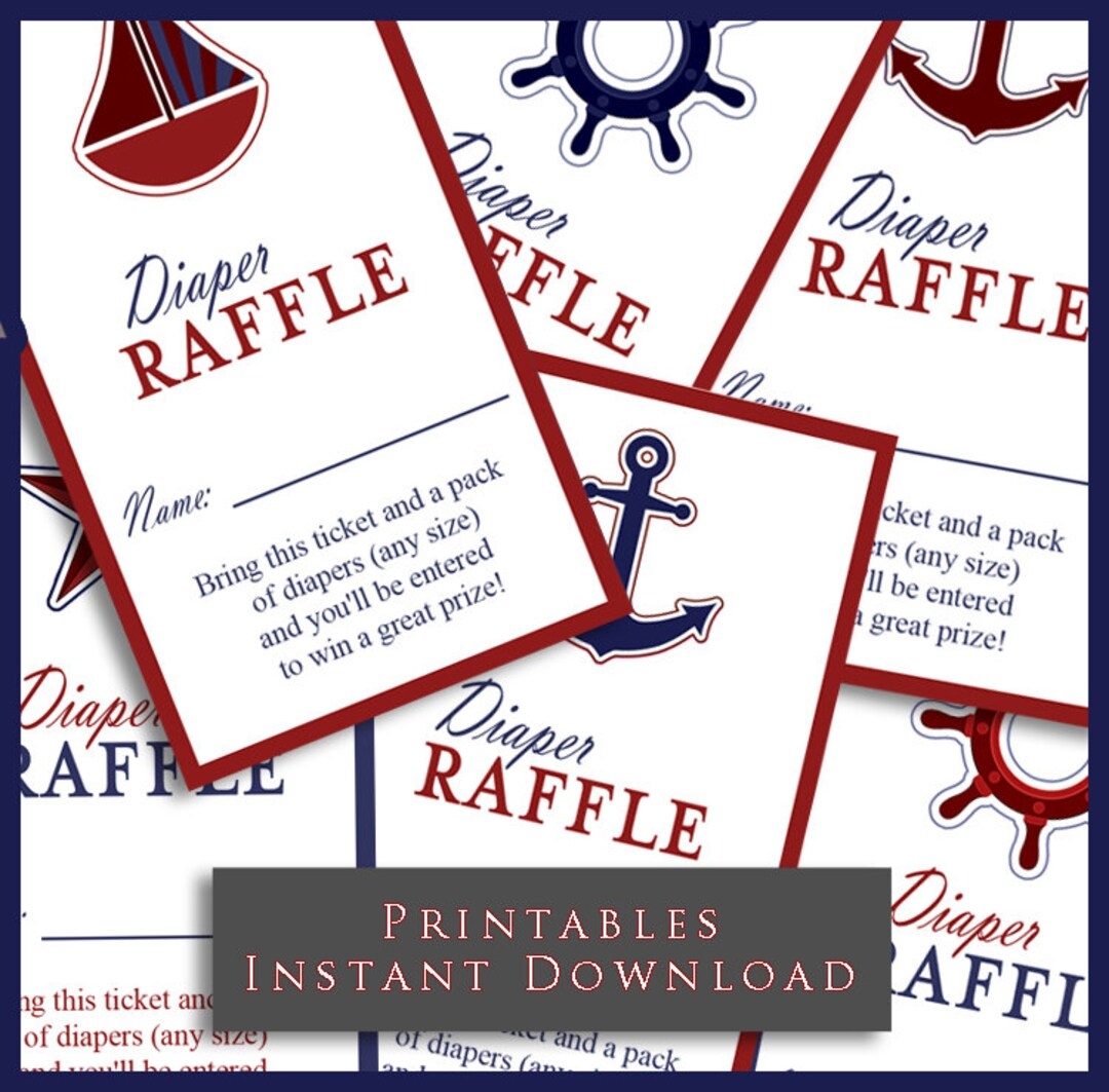Nautical Theme Diaper Raffle Tickets INSTANT DOWNLOAD Red And Blue Printable Raffle Tickets Baby Shower Insert Card DIY Etsy