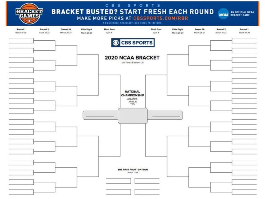 NCAA Tournament Printable Bracket 2020 Print Your March Madness Bracket For The NCAA Championship CBSSports