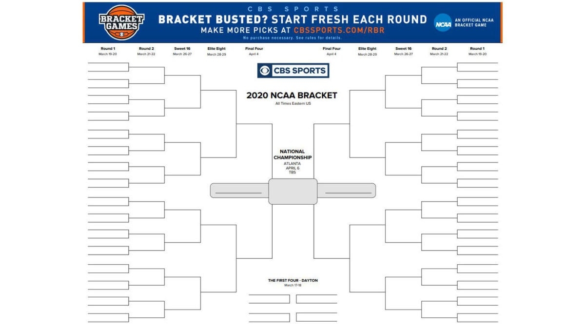 NCAA Tournament Printable Bracket 2020 Print Your March Madness Bracket For The NCAA Championship CBSSports