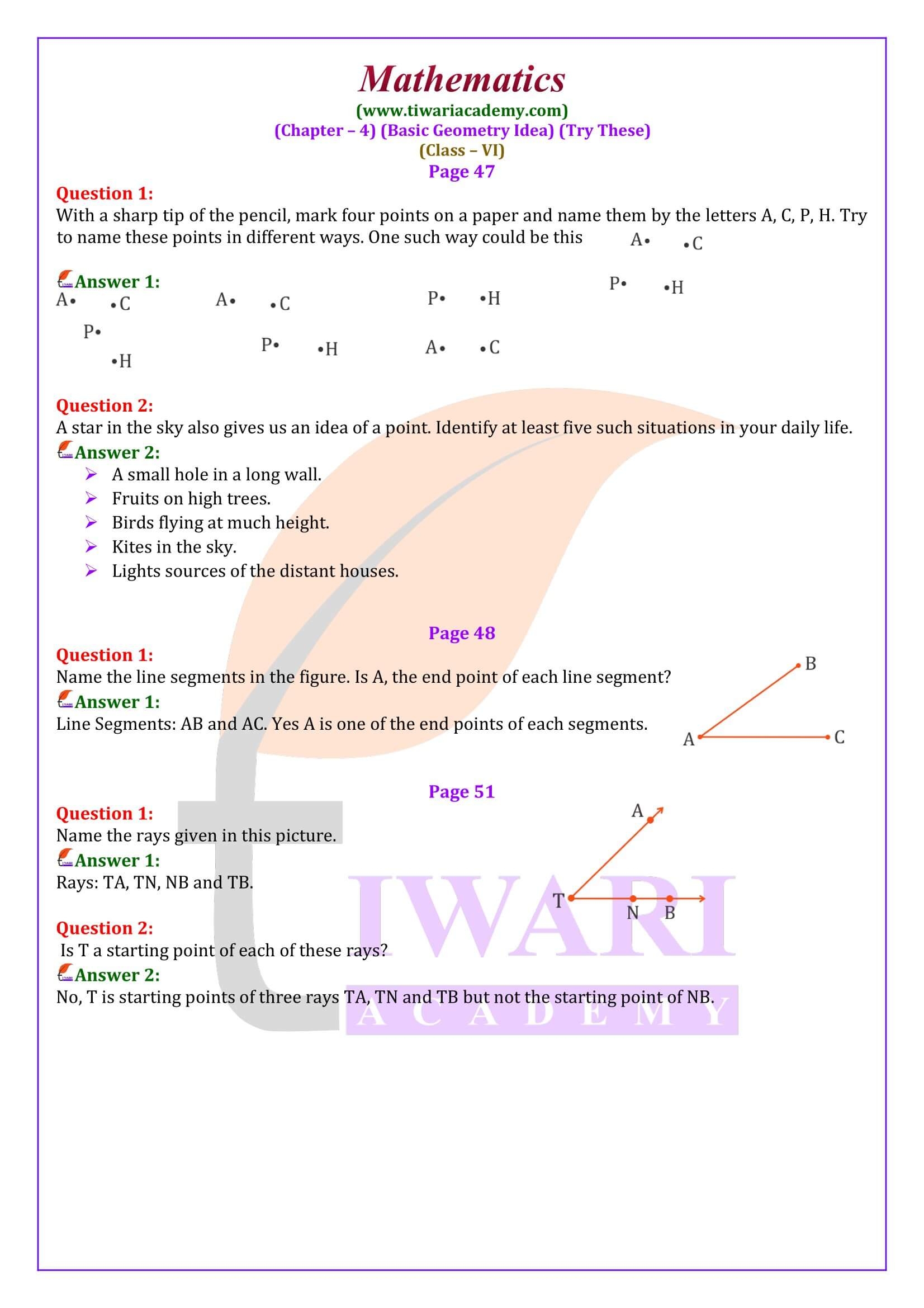 NCERT Solutions For Class 6 Maths Chapter 4 Basic Geometrical Ideas