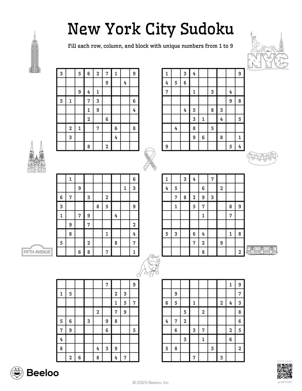 New York City Sudoku Beeloo Printable Crafts And Activities For Kids