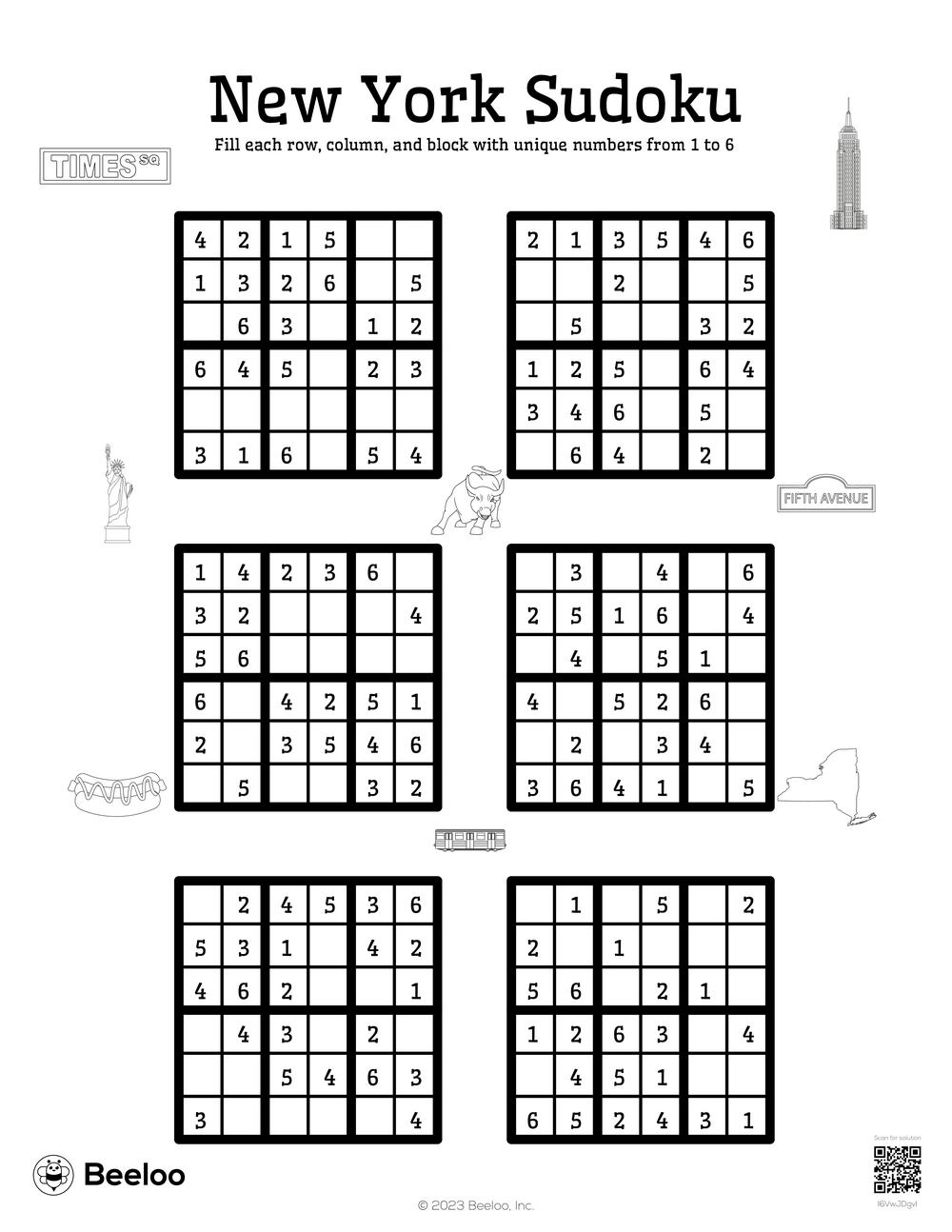 New York Sudoku Beeloo Printable Crafts And Activities For Kids