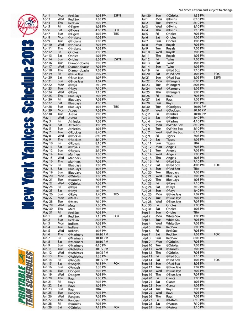 New York Yankees 2013 Schedule Printable New York Yankees Flickr