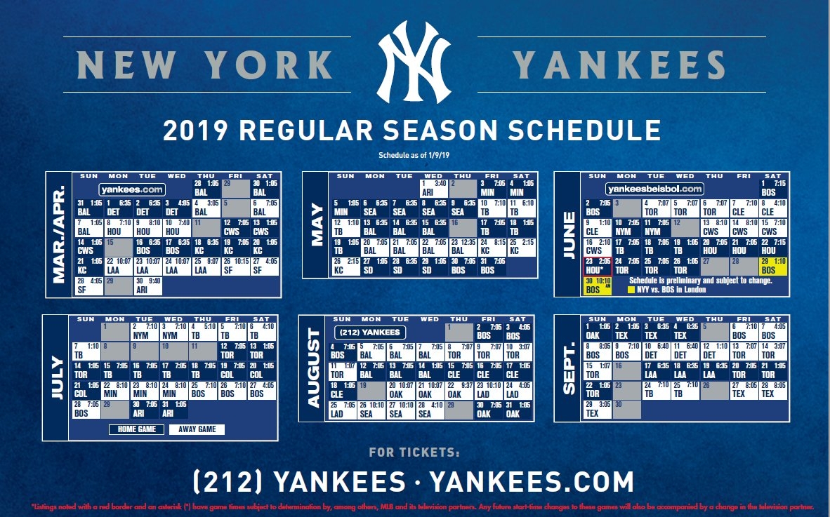 Printable New York Yankees Schedule