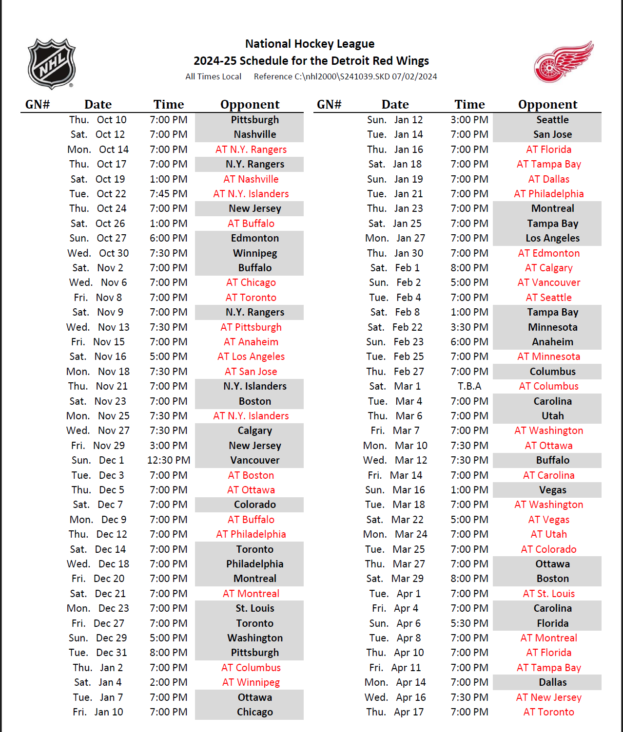 NHL Releases 2024 2025 Season Schedule Here s The Red Wings Sked The Malik Report