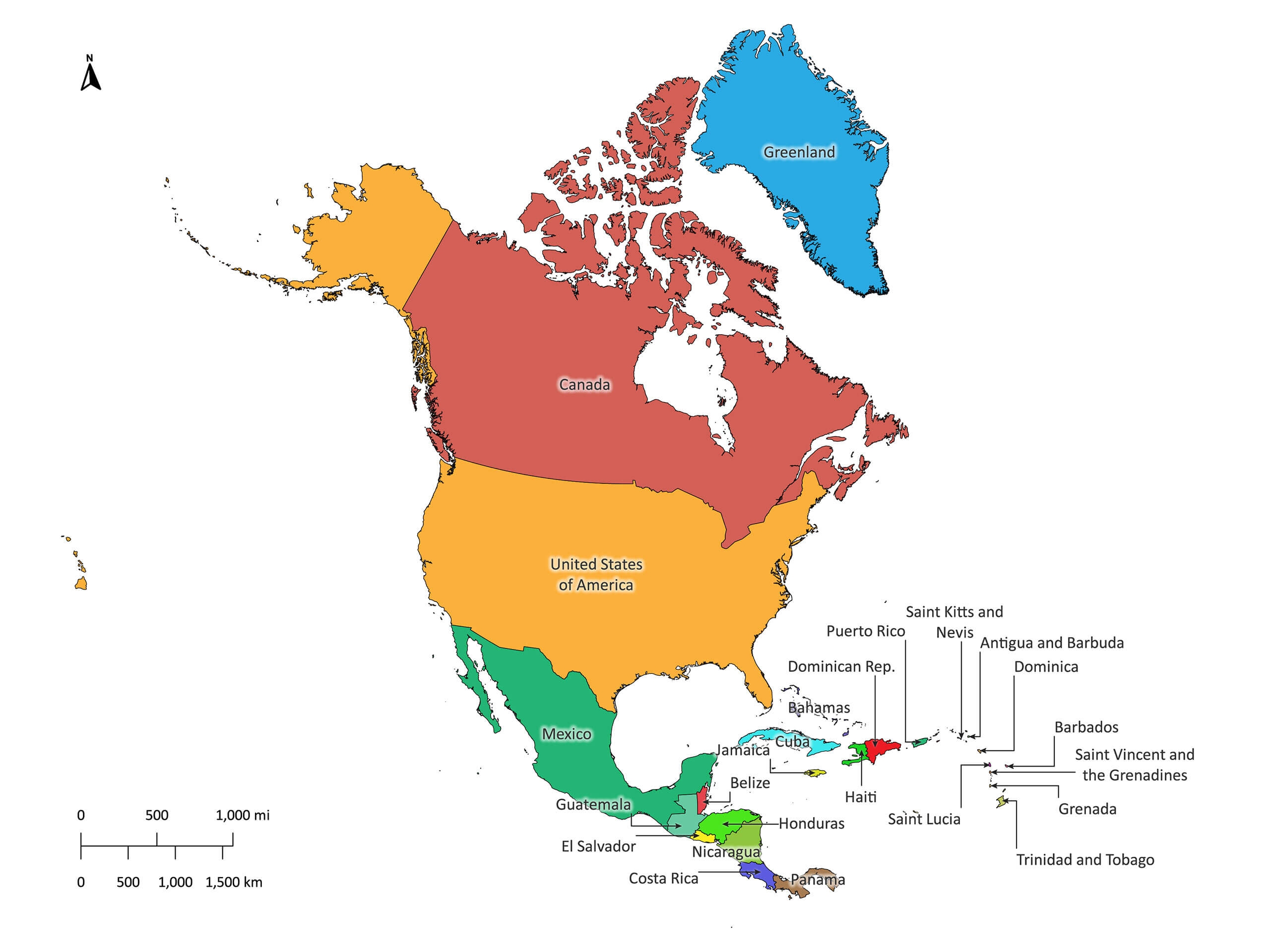 Printable Map Of North America With Labels