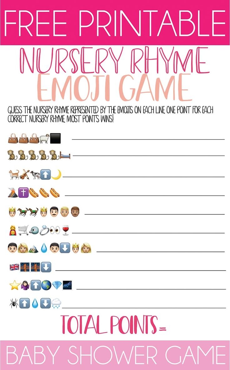 Free Printable Baby Shower Nursery Rhyme Game