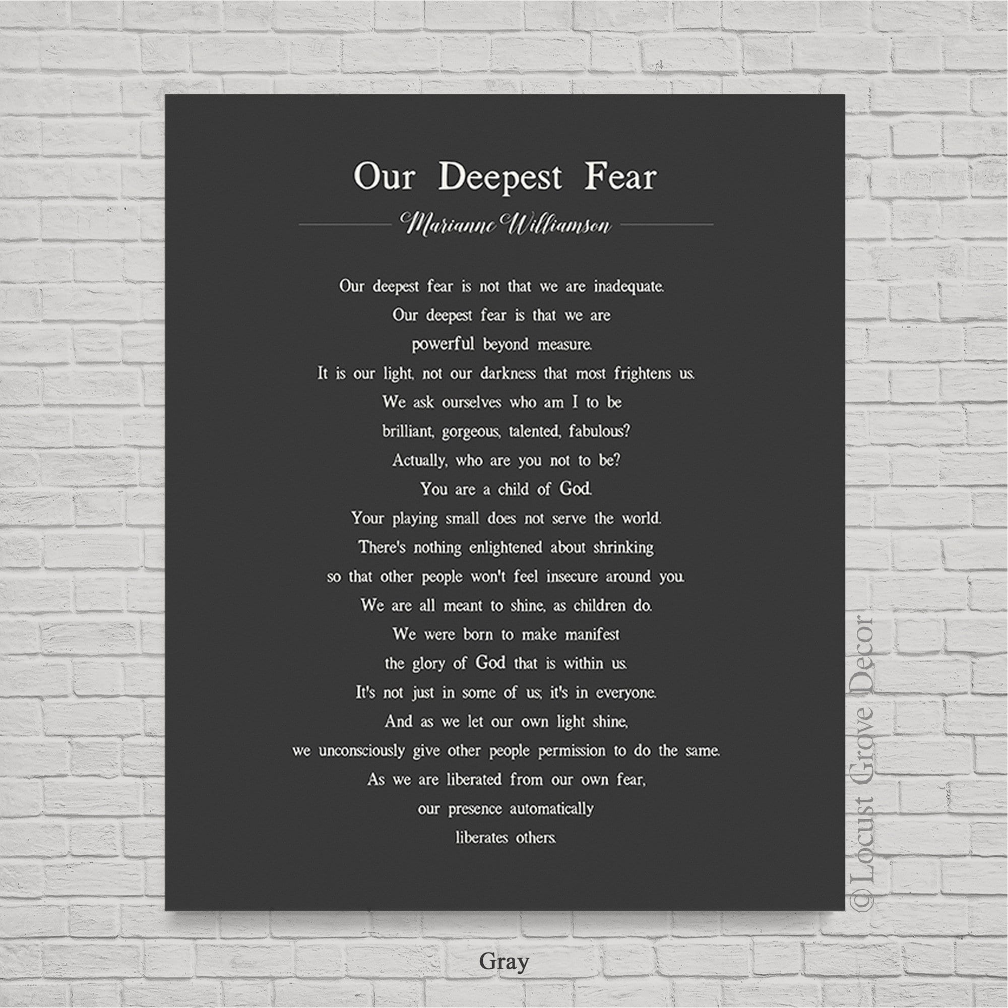 Our Deepest Fear Metal Print Our Deepest Fear Poem By American Poet Marianne Williamson Poetry Collection Motivational Metal Sign Metal Etsy UK
