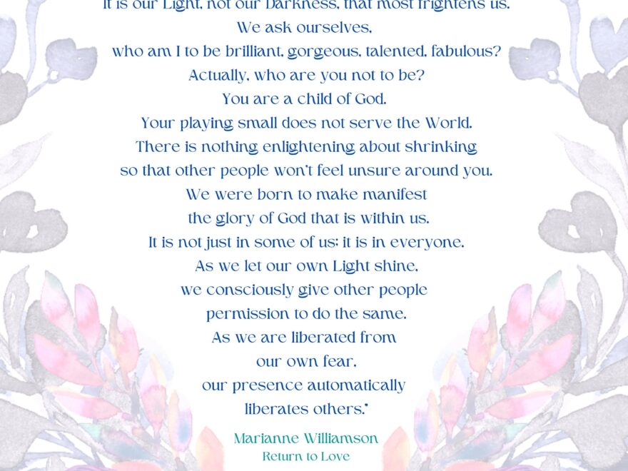 Our Deepest Fear Poem Marianne Williamson Daily Affirmation Inspirational Writing Instant Digital Download DIY Printing Read Everyday Etsy