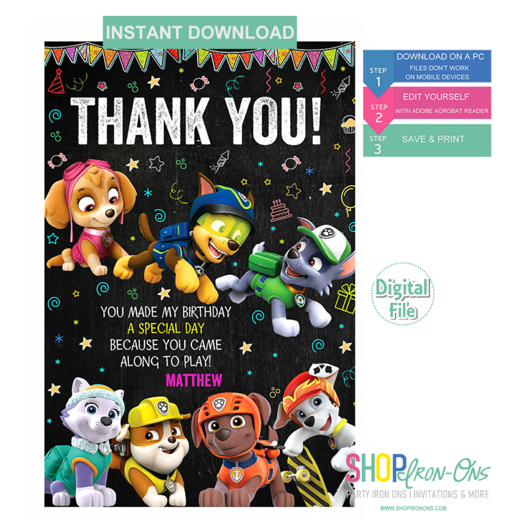 Paw Patrol Thank You Cards Free Printable