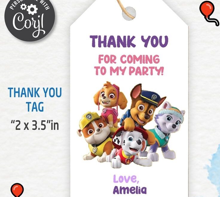 Paw Patrol Thank You Tags Thank You Gift Paw Patrol Party Paw Patrol Birthday Party Theme