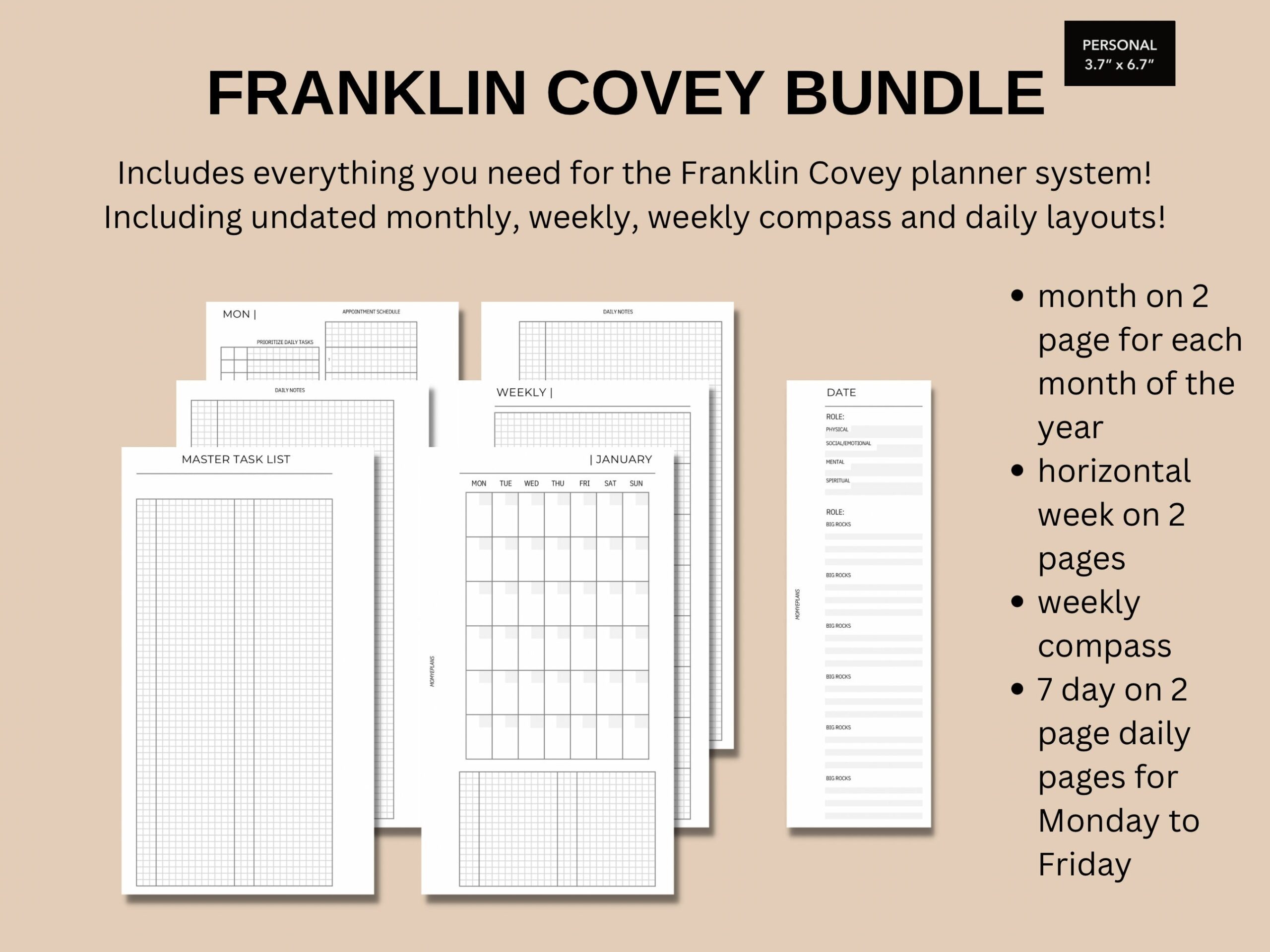 Personal Franklin Covey Bundle Printable Franklin Covey System Inserts Printablefranklin Covey Planner Refills Momyeplans Etsy