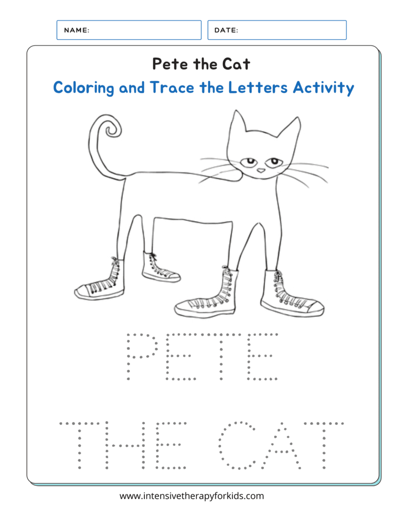 Pete The Cat Read Aloud I Love My White Shoes Printable Activity Intensive Therapy For Kids