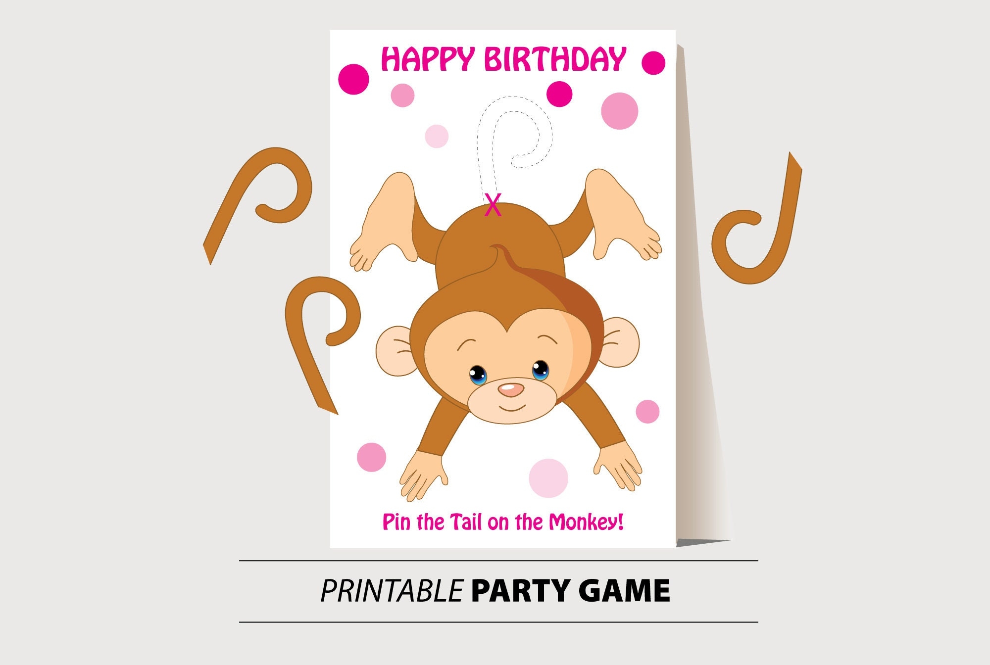 Pin The Tail On The Monkey Game Pink Dots YOU Print INSTANT DOWNLOAD Etsy