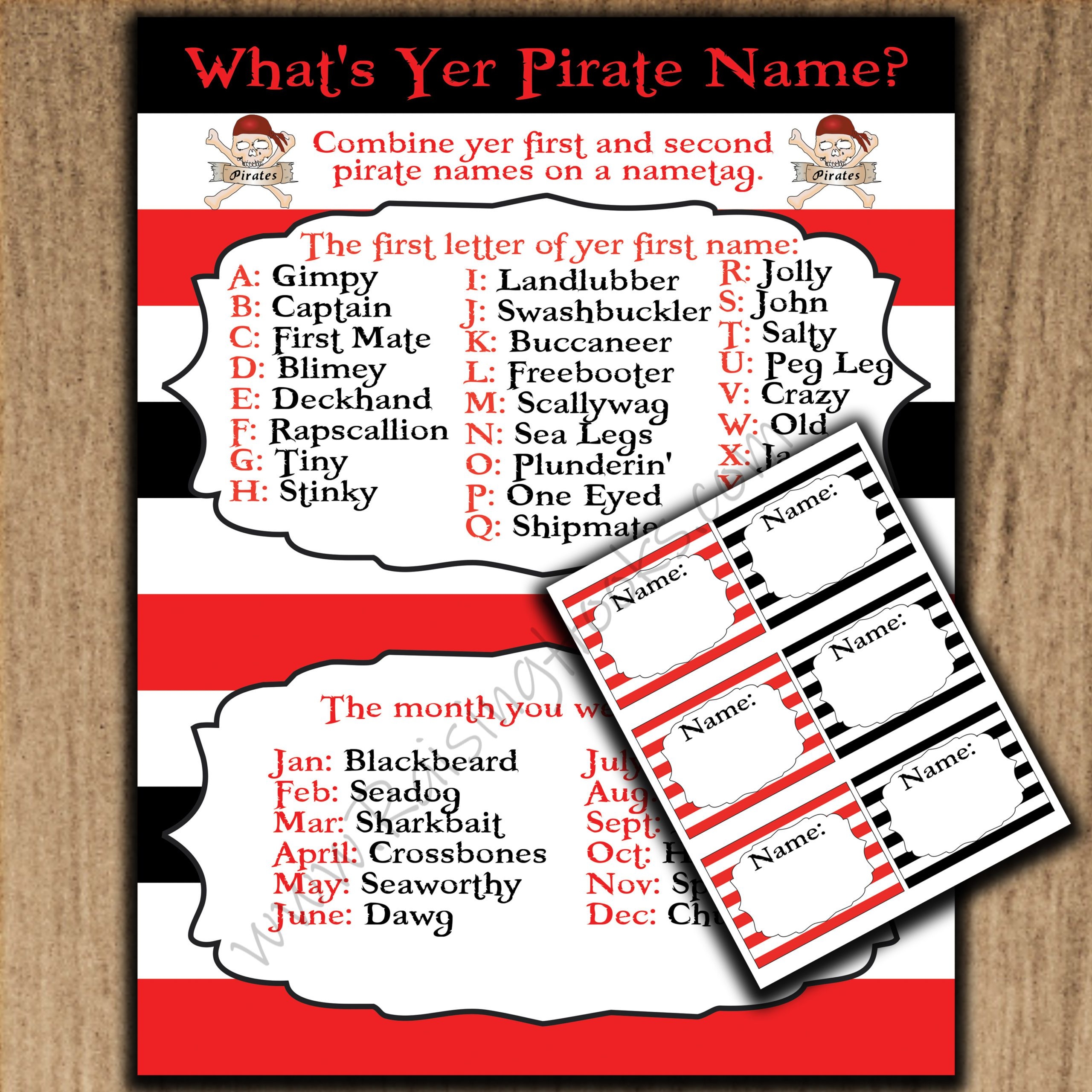 Pirate Name Game Tags Raising Hooks
