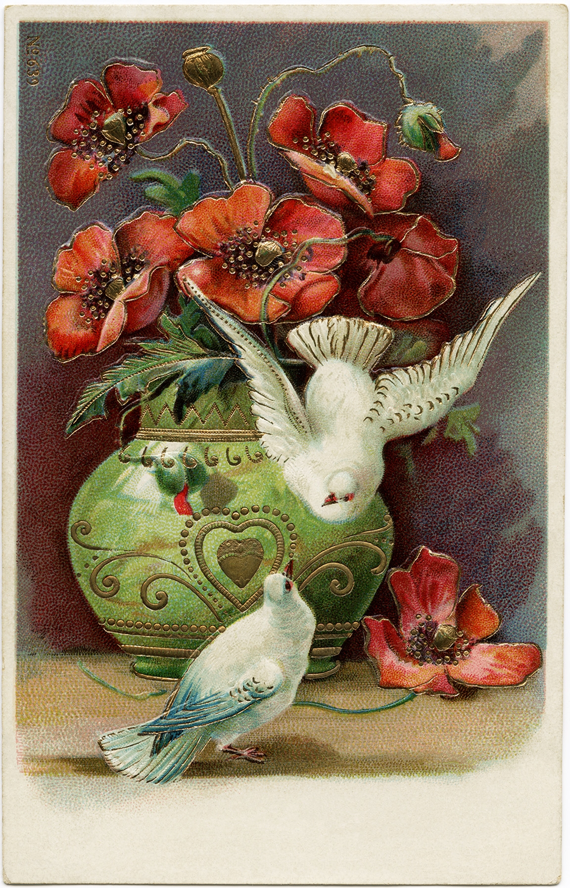 Poppies Birds And Best Wishes Free Vintage Postcard Image The Old Design Shop