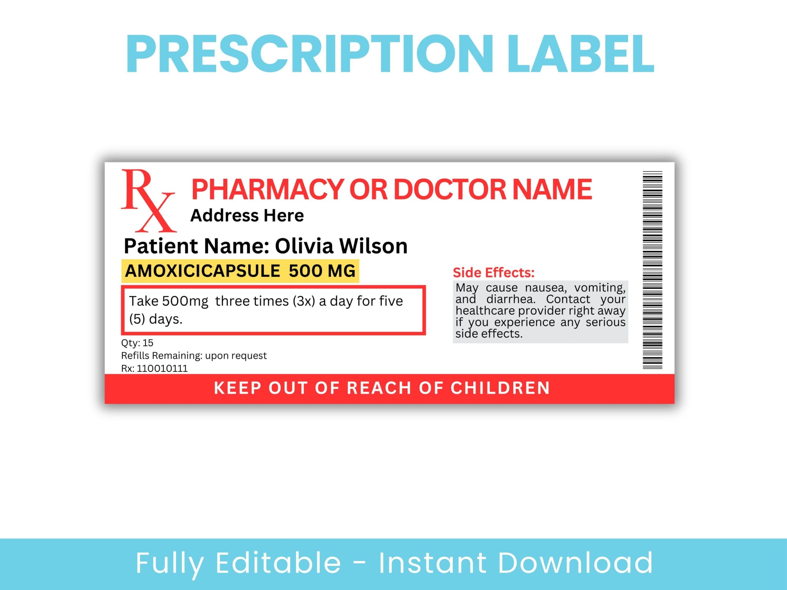 Prescription Label Template Editable Medicine Label Pill Bottle Label Prescription Bottle Label Canva Etsy UK