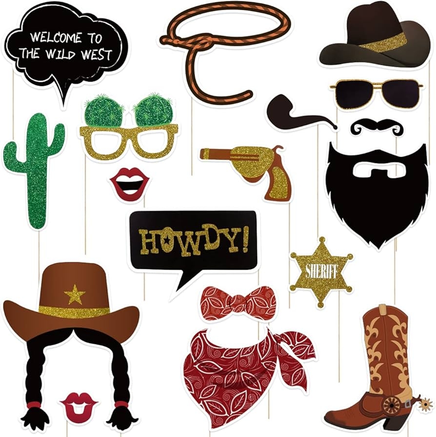 PRETYZOOM Pack Of 18 West Cowboy Photo Booth Props Theme Party Handheld Selfie Props Carnival West Style Party Photo Shoot Decoration Pre Assembled No Need To DIY Amazon de Home Kitchen