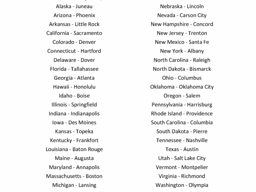 Print 50 States And Capitals List Free Printable