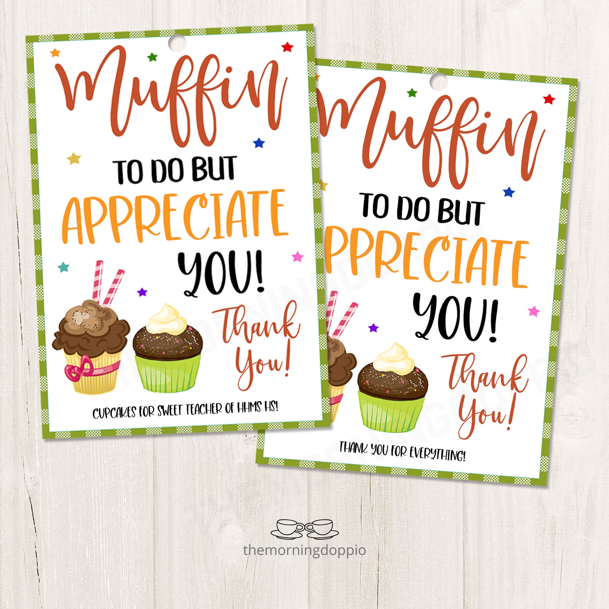 Printable editable Muffin Gift Tag Sweet Bakery Appreciation Gift Tags For Teacher PTO School Nurses Employees Staff Etsy