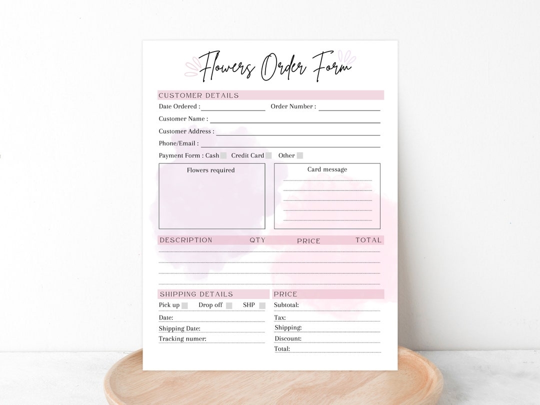 Printable Wedding Flower Order Form